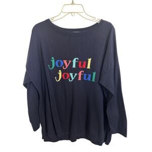 Talbots Lambswool Blend Navy Joyful Christmas Sweater Size 1X Holiday Party